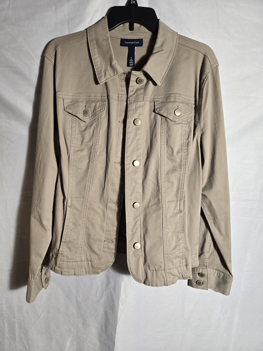 Charter Club Womens Beige  Button-Front Jacket Sz Xl Cotton & Spandex Comfort
